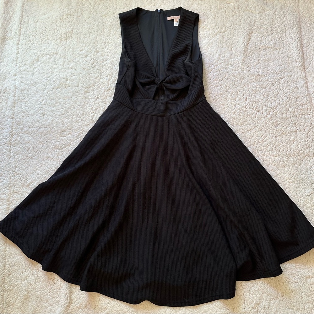 Anthropologie Hutch Lined Black Fit and Flare Cutout Tie/Bow Dress Size Small